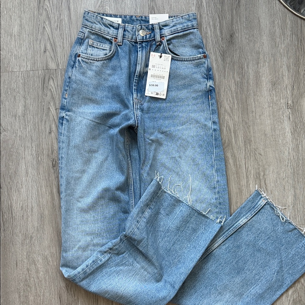 Zara High Rise Wide Leg Blue Denim Jeans